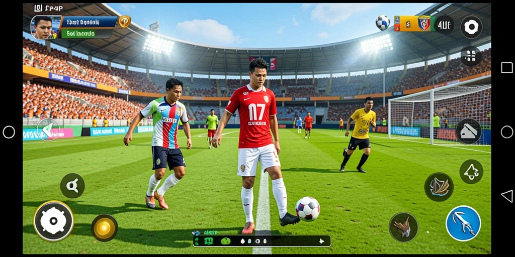 Tampilan gameplay seru di dalam lapangan sepak bola.