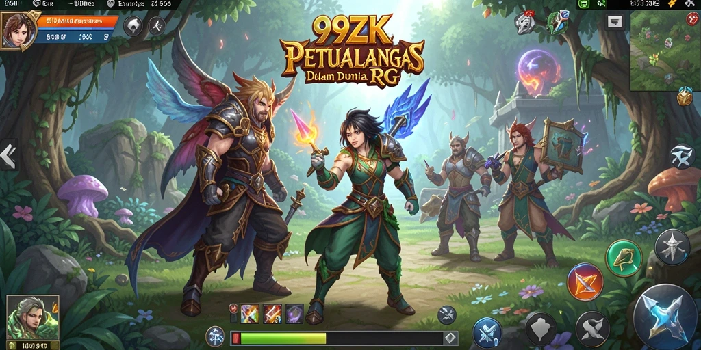 Screenshot <strong>99ZK</strong> menunjukkan pengguna berperang melawan monster epik dalam dunia RPG.