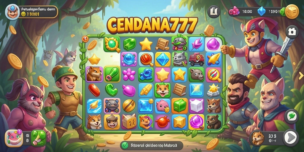 Tampilan gameplay seru dari CENDANA777 dengan aksi Match-3 yang menarik.