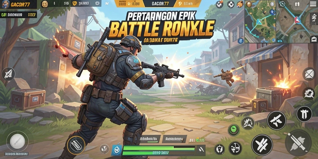 Tampilan seru dan intens dari gameplay GACOR77 dalam pertarungan Battle Royale.