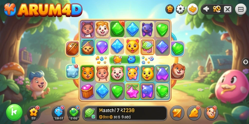 Tampilan gameplay seru di HARUM4D dengan kombinasi warna yang menarik.