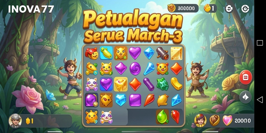 Tampilan seru gameplay INOVA77 dalam genre Match-3.