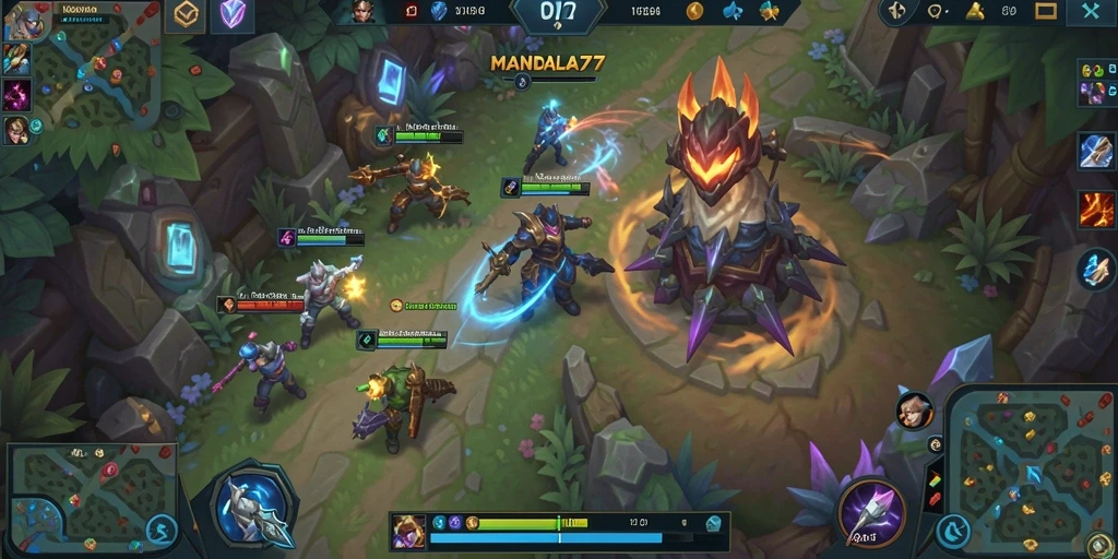 Gameplay seru dalam MANDALA77, saat pemain bertarung di arena.