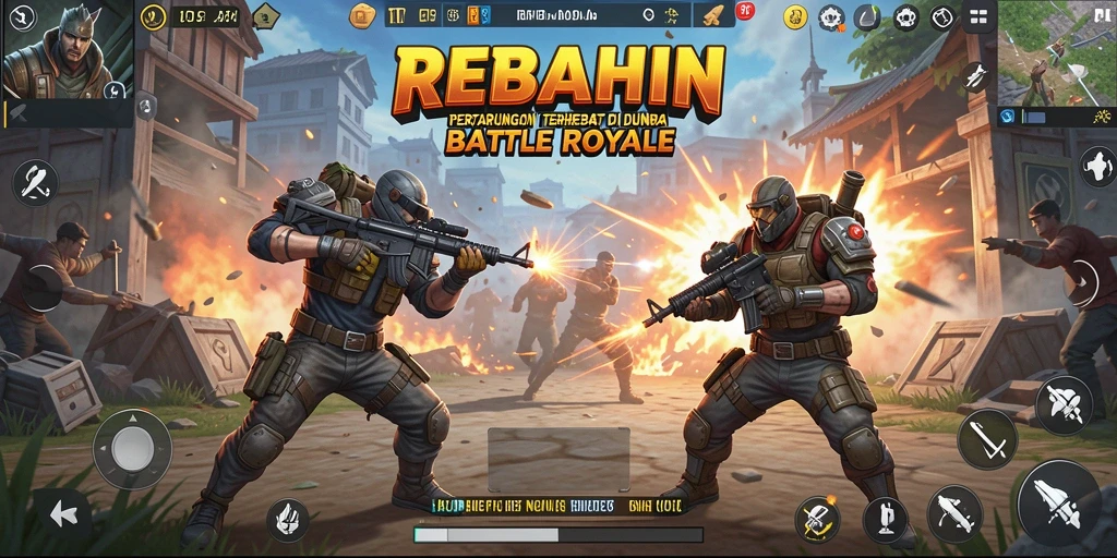 Tangkapan layar gameplay seru REBAHIN di medan Battle Royale.