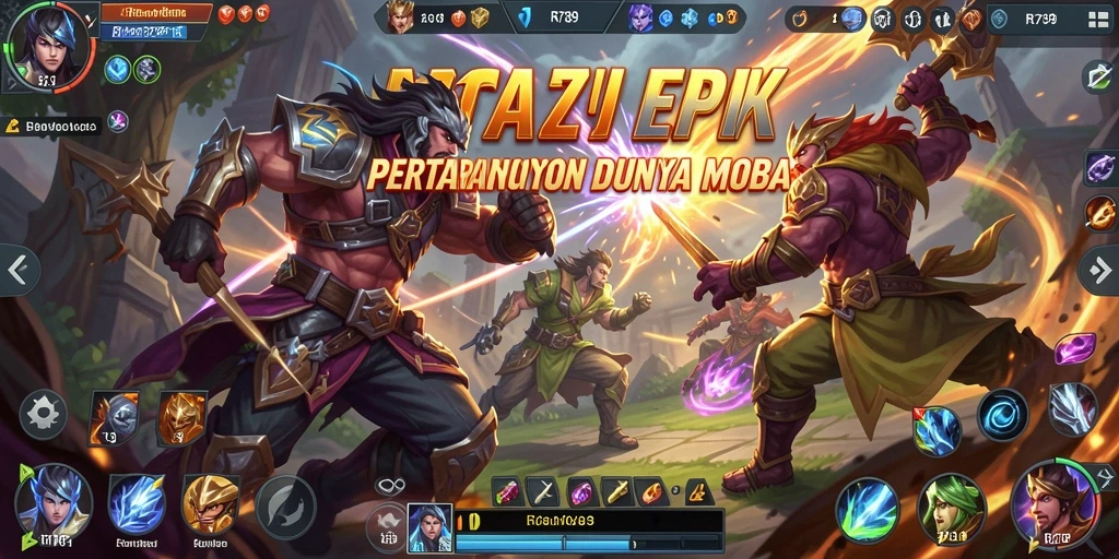 Screenshot gameplay RR789 yang menunjukkan pertarungan karakter MOBA.